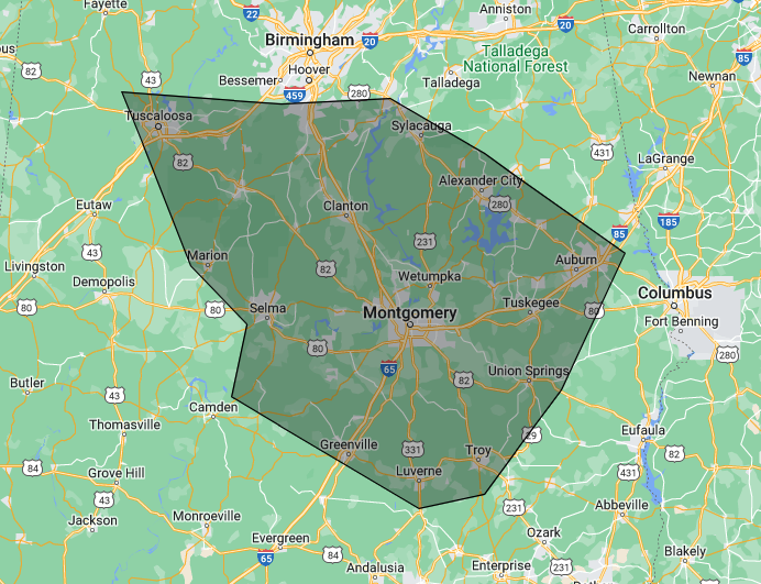 IRoof Montgomery, AL service area map